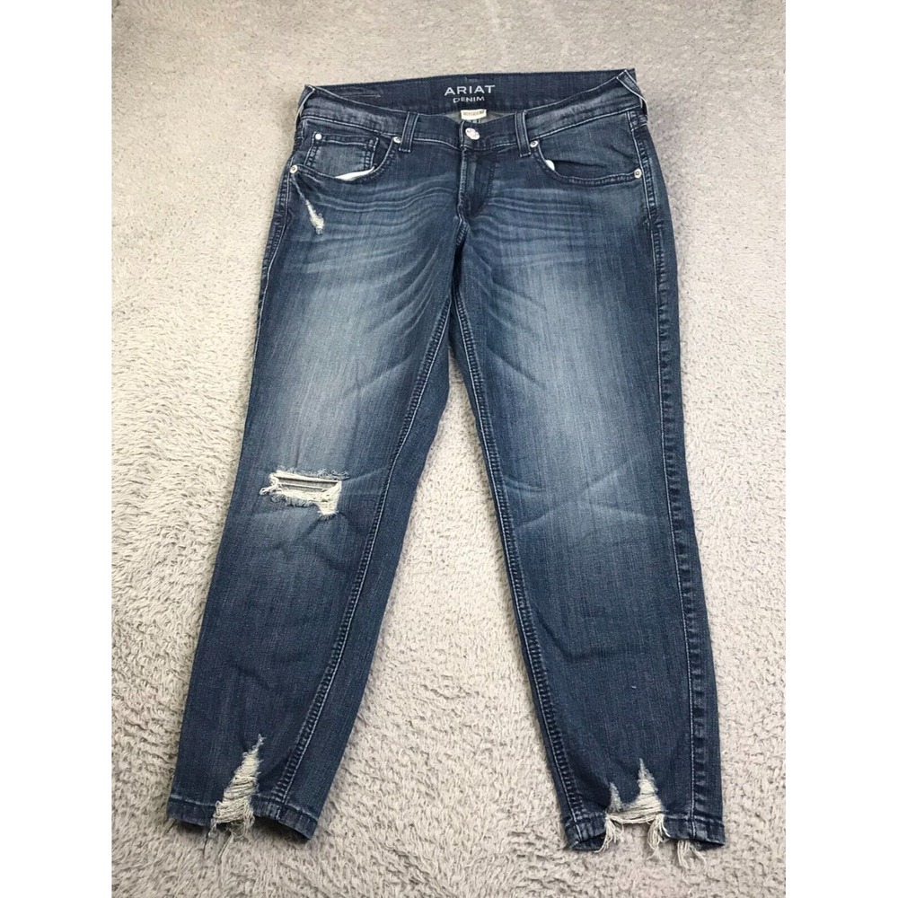 Ariat Boyfriend Jeans Womens 28R Blue Distressed Mid Rise Stretch Western Denim
